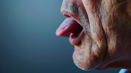 A closeup of a persons tongue with a traditional Chinese medicine practitioner using it to diagnose health issues.