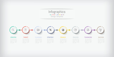 Fototapeta na wymiar Infographic 8 options design elements for your business data. Vector Illustration.