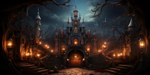 Türaufkleber Illustration of a fantasy castle at night with lights. 3d rendering © Iman