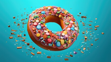 Flying donut photo. Mixed colorful donuts