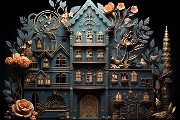 3D Illustration of a Fantasy House Decorated with Flowers