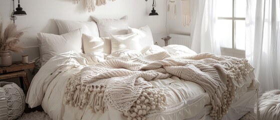 Fototapeta na wymiar comfortable and cozy white bedroom