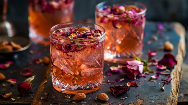 Jallab: A sweet, rose-flavored drink with nuts and dried fruit, popular in the Middle East.The variety of Ramadan foods reflecting the diverse cultures and traditions within the Muslim world.
