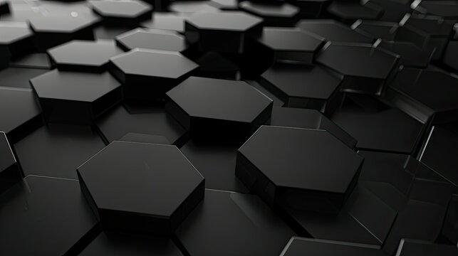 Abstract black technology hexagonal background, 3D Black Hexagon Geometric Canvas