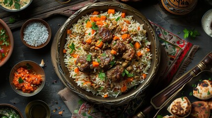 Mansaf: Jordanian dish of lamb cooked in yogurt sauce served on a bed of flatbread and rice.Ramadan...