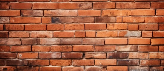 A detailed view of a red brick wall, showcasing the texture and color variations of the bricks up close. The individual bricks are visible, creating a geometric pattern with their rough surfaces and