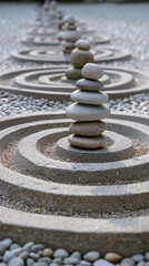 Fototapeta na wymiar Zen stones on sand, stacked stones in balance