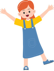 cute girl greets and smiles,flat vector illustration