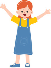 cute girl greets and smiles,flat vector illustration