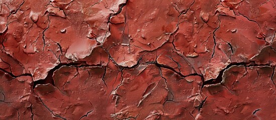 This close-up shot showcases a textured red concrete wall with visible cracks running through it. The weathered surface adds character and depth to the walls appearance.