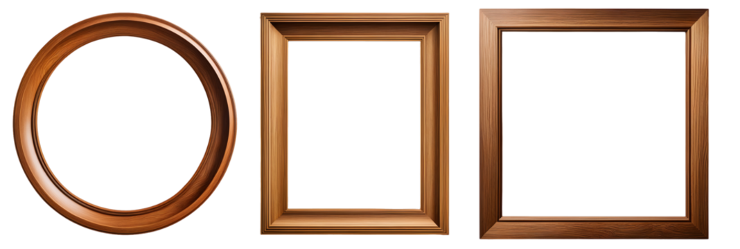 set of rectangular, round and square wooden frames