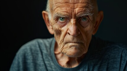 Elderly Man With Wrinkles Staring at Camera