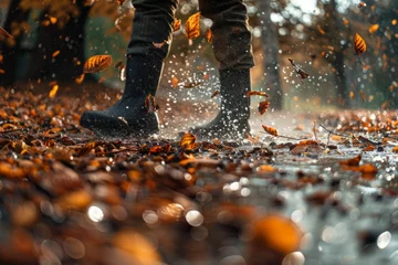  Person Standing in Stream Surrounded by Leaves © Ilugram