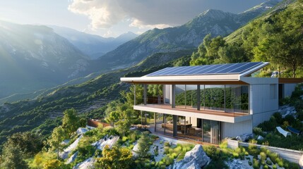 Fototapeta na wymiar Modern House With Solar Panel
