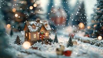 Fototapeta na wymiar Snow-covered Small House in Christmas Scene