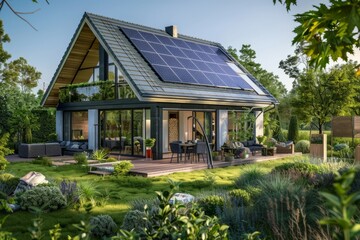 Fototapeta na wymiar Small House With Solar Panel