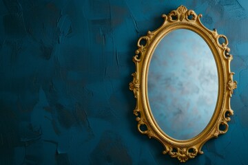 Gold Framed Mirror on Blue Wall