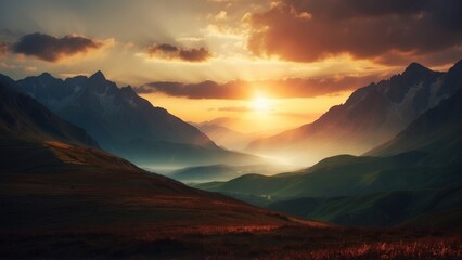 Capture the breathtaking moment as the sun sets behind the distant mountains, colors of the sky and the sense of peace