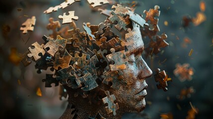 Mans Head Composed of Puzzle Pieces