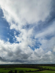 High Angle View of Dramatical Clouds over Countryside of England UK