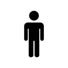 A black pictogram of a person standing with arms at their sides. Black person pictogram. Simple human silhouette. Universal symbol design. Vector illustration. EPS 10.