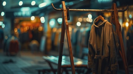 Coat Hanging on Clothes Rack in Store