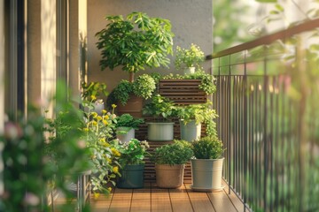 Lush Balcony Overflowing With Potted Plants.