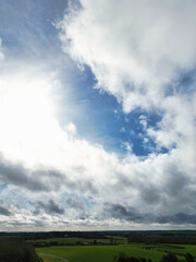 High Angle View of Dramatical Clouds over Countryside of England UK