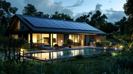 Fototapeta na wymiar Modern House With Solar Panel on Roof