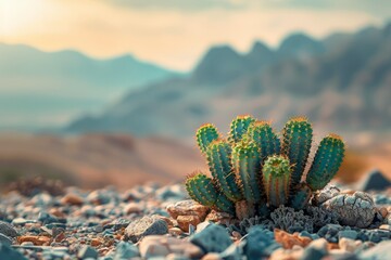 Cactus Standing Amid Rocky Desert