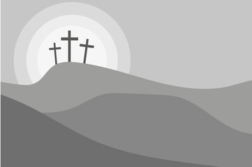 Icon Golgotha crosses. Symbol of faith, sacrifice. Christian Easter scene. Vector illustration. EPS 10.