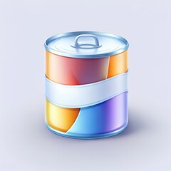Glossy stylized glass icon of canned, food, cans, goods, storage, preserve, tin, tinned, foods, items, technology, science, commercial, distribution, tinning

