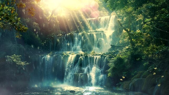 Scenes of waterfalls in the wild and rivers, animated virtual repeating seamless 4k	