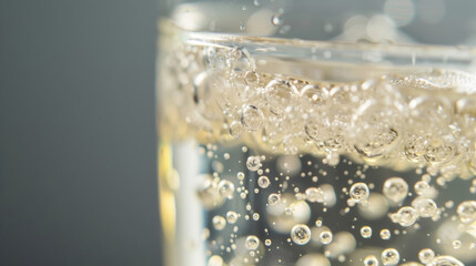 The delicate fizz floating atop a glass of soda perfectly captured in a closeup shot.