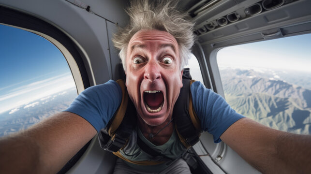 comic image of businessman in the cockpit of falling plane. Crisis in business management