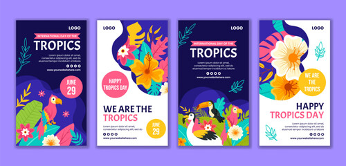 Obraz premium Tropics Day Social Media Stories Flat Cartoon Hand Drawn Templates Background Illustration