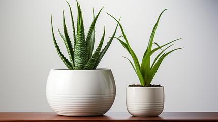 A potted aloe vera plant standing out elegantly against white background
