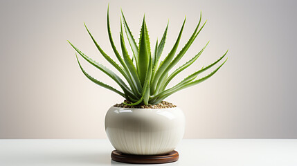 A potted aloe vera plant standing out elegantly against white background
