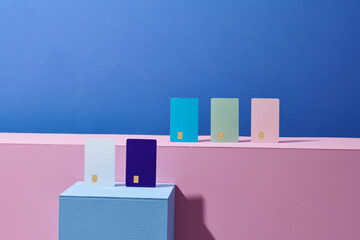 Realistic rounded corners floating business branding cards mockup