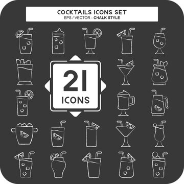 Icon Set Cocktails. related to Restaurants symbol. chalk Style. simple design editable. simple illustration