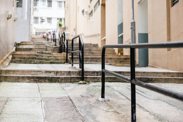 Empty city street steps