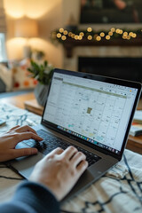 A person uses laptop to plan work and set schedule