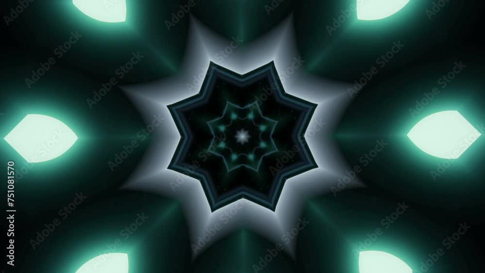 Poster Floral moving pattern with flickering light. Design. Rapid movement of pulsating and shimmering pattern in cyber jump. Tunnel with pattern in fast stream of pulsations