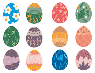 Set of decorated easter egg design elements