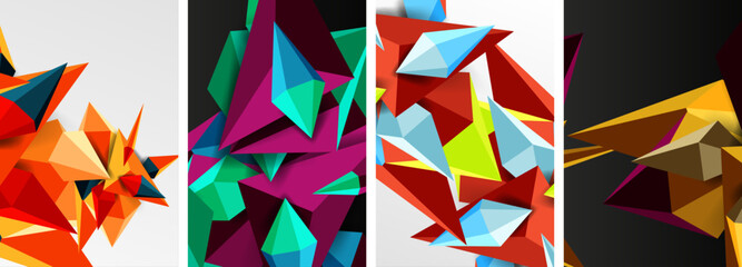Mosaic triangles poster geometric abstract background set