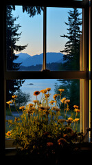 Serene Morning Lakeside View from A Window: A Glimpse of Nature’s Calmness and Beauty at Dawn