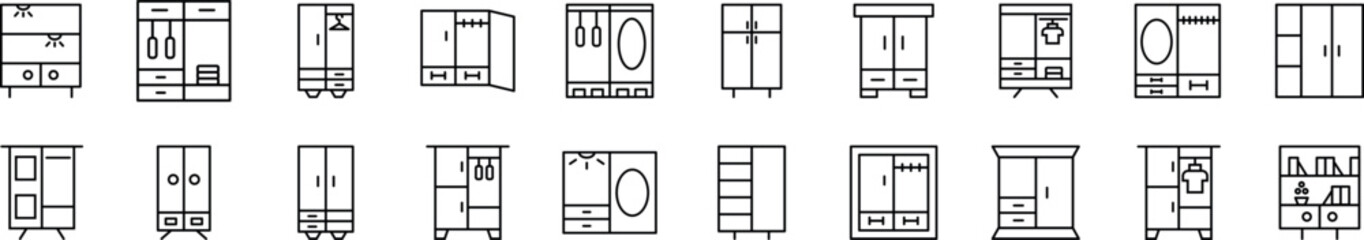 Set of thin line icons of furniture. Editable stroke. Simple linear illustration for web sites, newspapers, articles book