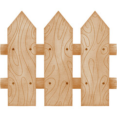 Wooden fence on transparent background, cute fence, garden decoration, Hand painted watercolor, PNG