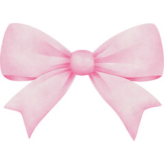 Pink bow on a transparent background, Pink ribbon, Hand painted watercolor, PNG - obrazy, fototapety, plakaty