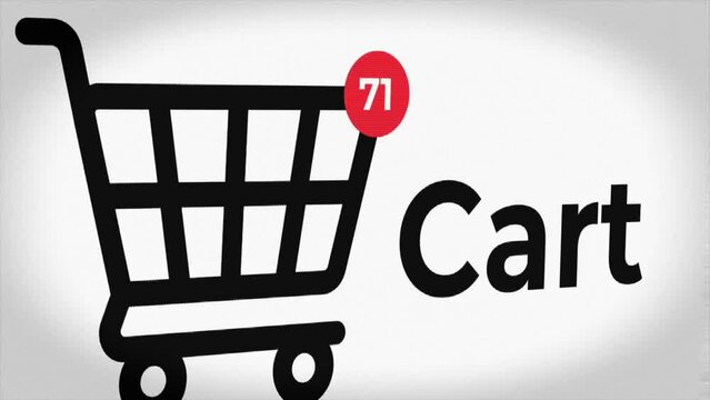 Close up shot of Animated shopping cart icon with counting number buying online product or commodity,quick sales or purchase,item sold.